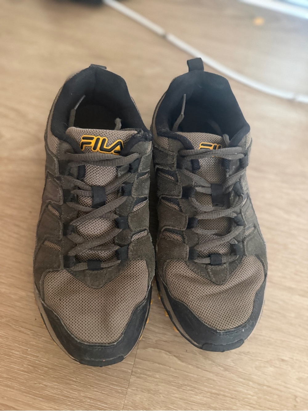 FILA Brown and Black Mesh Suede Athletic Shoes with Yellow Logo